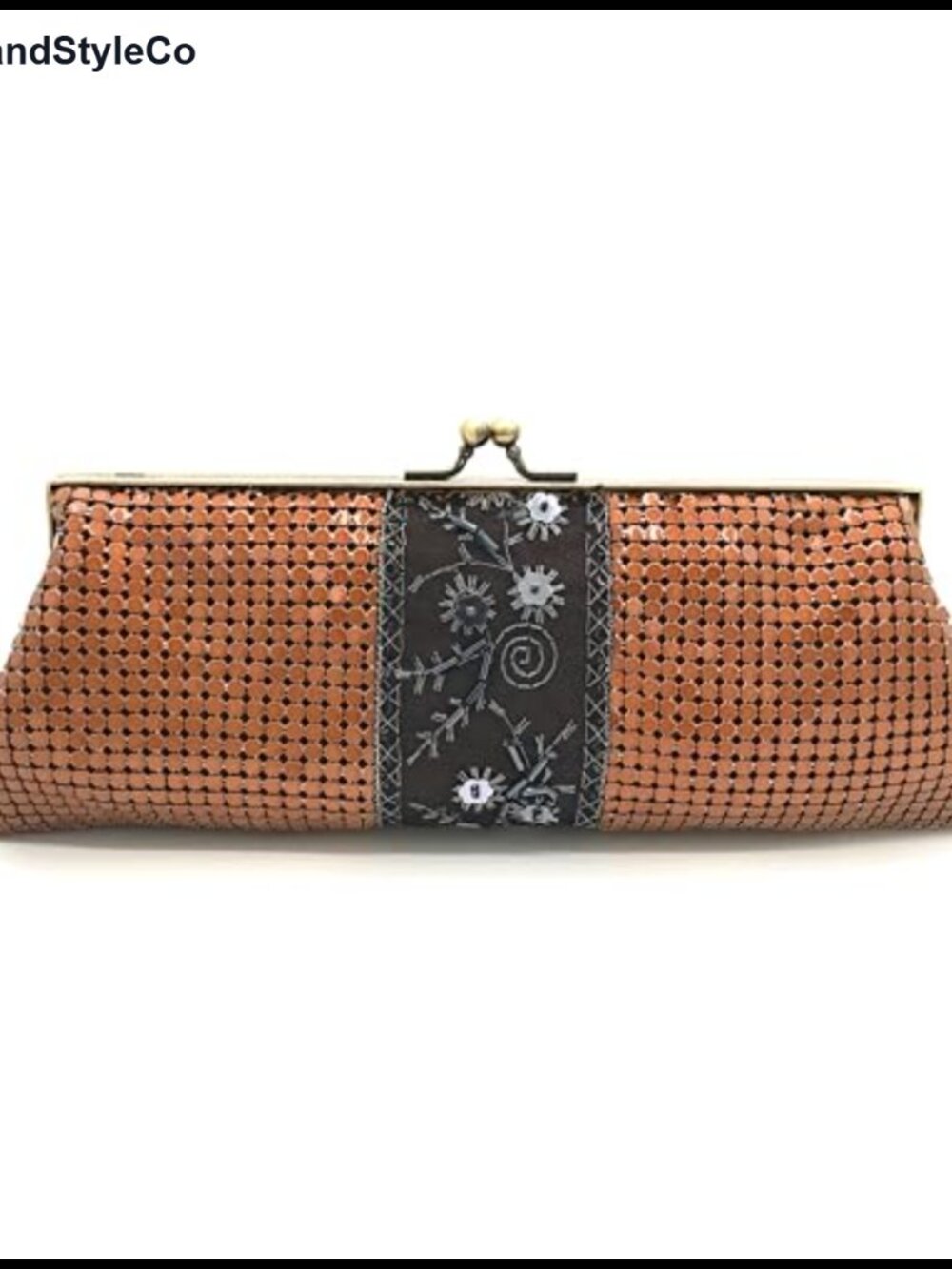 Vintage Metal Mesh Kiss Lock Clutch with Chain Strap Formal Evening Bag